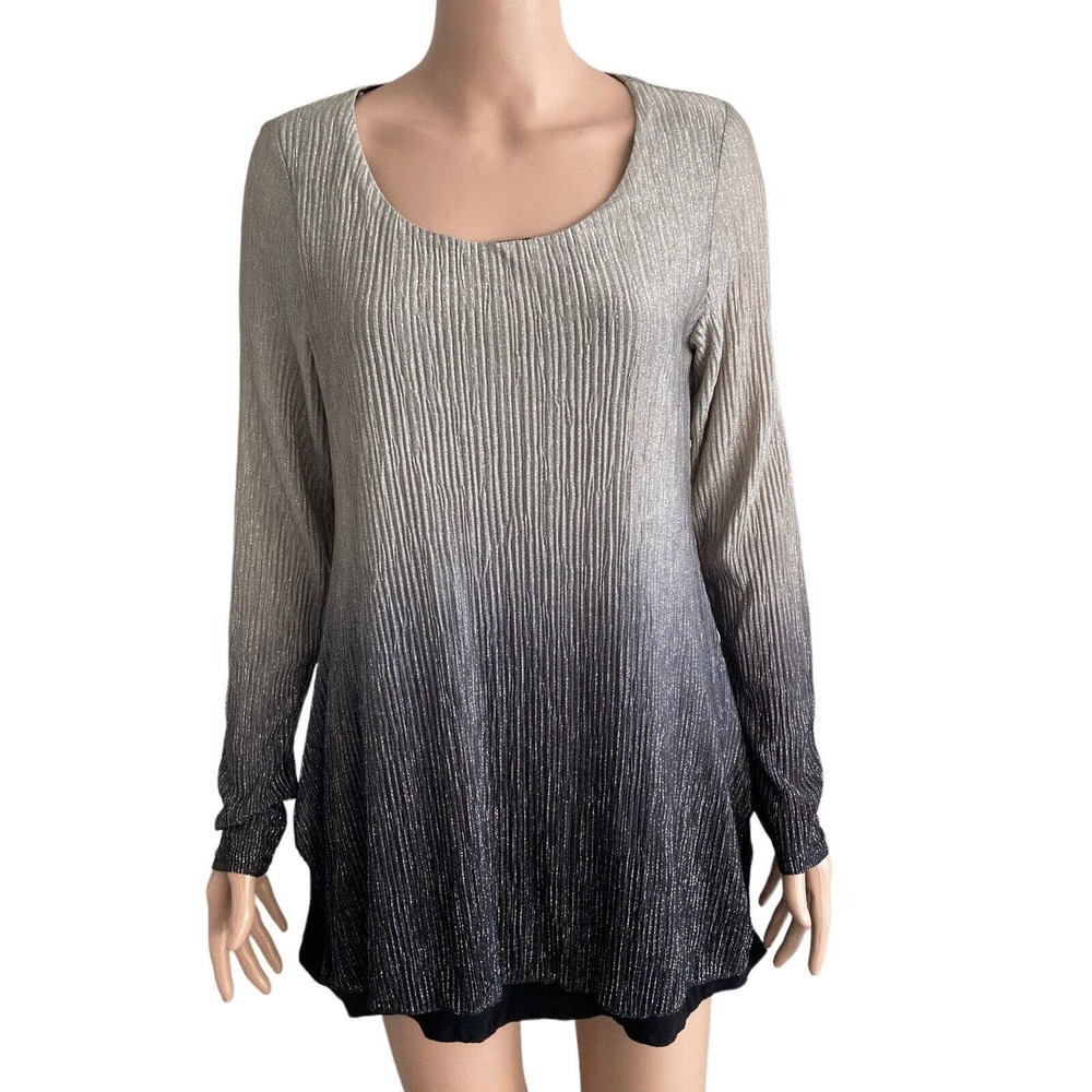 Michael Tyler Blouse Womens Small Black Gray Ombre Shimmer Ribbed Pullover